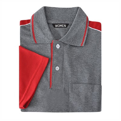 เสื้อโปโลเทาตัดต่อแดง TB Polo - Image 4