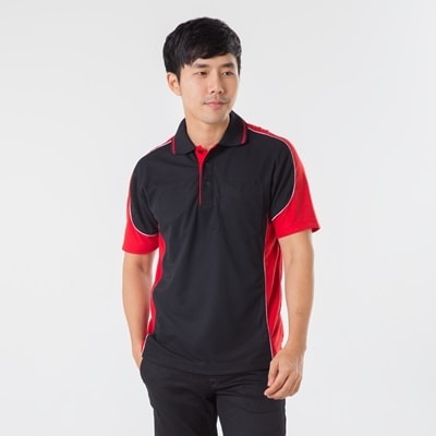 เสื้อโปโลดำตัดต่อแดง TB Polo - Image 4