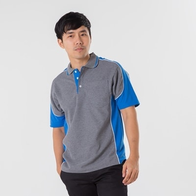 เสื้อโปโลเทาตัดต่อฟ้า TB Polo - Image 5