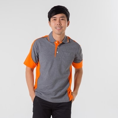 เสื้อโปโลเทาตัดต่อส้ม TB Polo - Image 7
