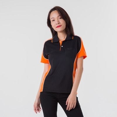 เสื้อโปโลดำตัดต่อส้ม TB Polo - Image 2