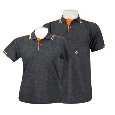 เสื้อโปโลสีเทาท็อปเข้มขลิบส้ม MN Polo