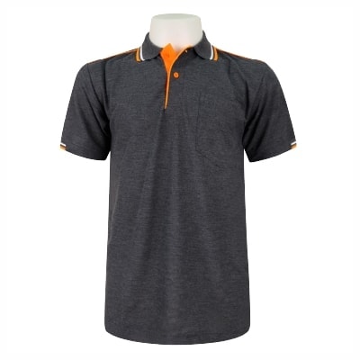 เสื้อโปโลสีเทาท็อปเข้มขลิบส้ม MN Polo - Image 4