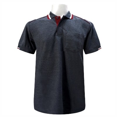 เสื้อโปโลเทาเข้มขลิบแดงเลือดหมู NU Polo ผ้า TK Ring หนานุ่ม สวมใส่สบาย - Image 4