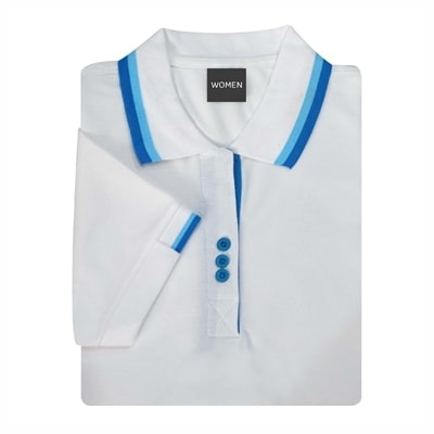 เสื้อโปโลสีขาวขลิบฟ้า NU Polo ผ้า TK Ring หนานุ่ม สวมใส่สบาย - Image 5