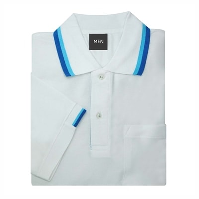 เสื้อโปโลสีขาวขลิบฟ้า NU Polo ผ้า TK Ring หนานุ่ม สวมใส่สบาย - Image 6