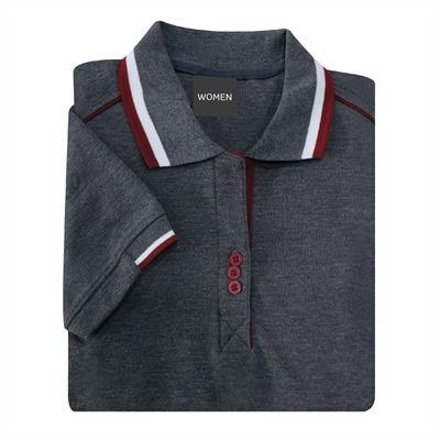 เสื้อโปโลเทาเข้มขลิบแดงเลือดหมู NU Polo ผ้า TK Ring หนานุ่ม สวมใส่สบาย - Image 5