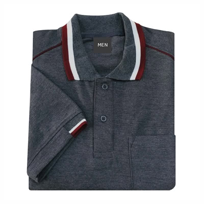 เสื้อโปโลเทาเข้มขลิบแดงเลือดหมู NU Polo ผ้า TK Ring หนานุ่ม สวมใส่สบาย - Image 6