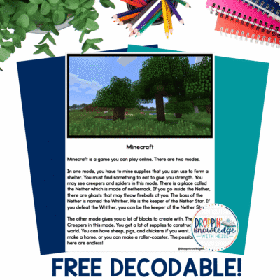 Minecraft Decodable Passage - Vowel R Words Unit 4
