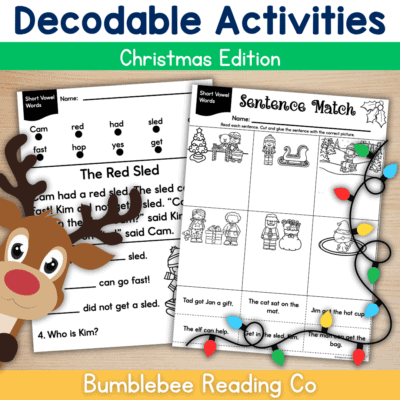 Christmas NO PREP CVC Word Decodable Worksheets Activities Phonics