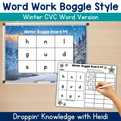 Word Work Boggle Style Winter Boards for CVC Words Phonics Spelling