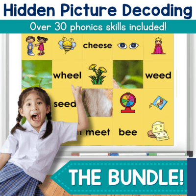Hidden Picture Decoding Game BUNDLE - No Prep Slides 30+ Phonics Skills