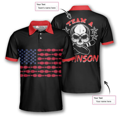 USA Flag Skull Bowling Shirt - Custom Team Polo