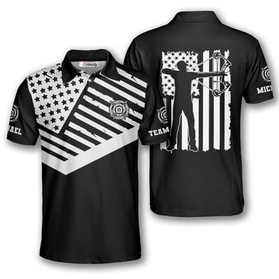 Black White American Flag Custom Archery Polo Shirt