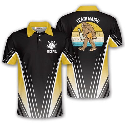 Bigfoot Retro Gradient Yellow Black Custom Bowling Shirt for Men