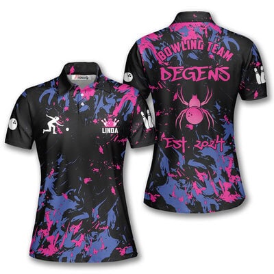 Custom Pink Pattern Bowling Shirt for Women - David