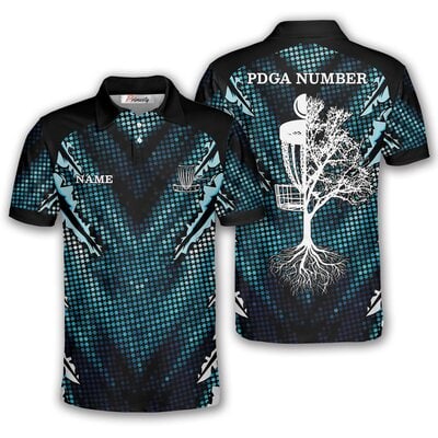Custom Disc Golf Polo Shirt | Blue Stars Claw Pattern