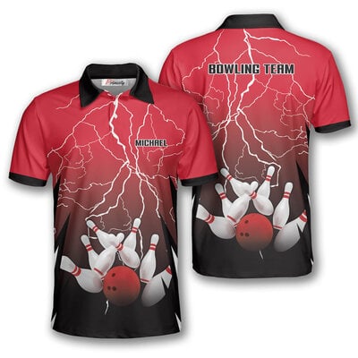 Thunder Lightning Red Bowling Polo Shirt for Men
