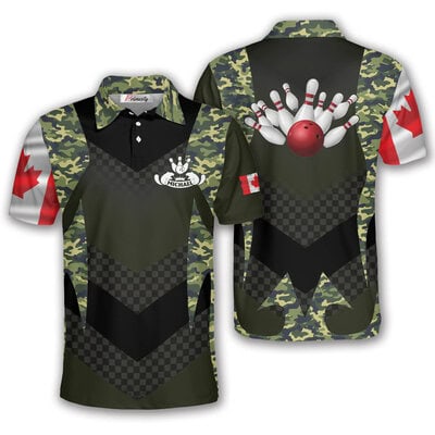 Canada Flag Beaver Green Camo Custom Bowling Shirt for Men