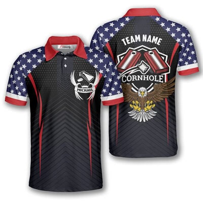 Patriotic Eagle Flag Custom Cornhole Shirts for Men