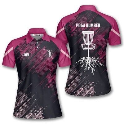Custom Disc Golf Shirts for Women - Black Pink Polo