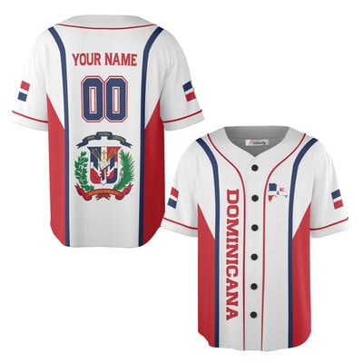 Dominican Red Blue Coat of Arms Custom Baseball Jersey