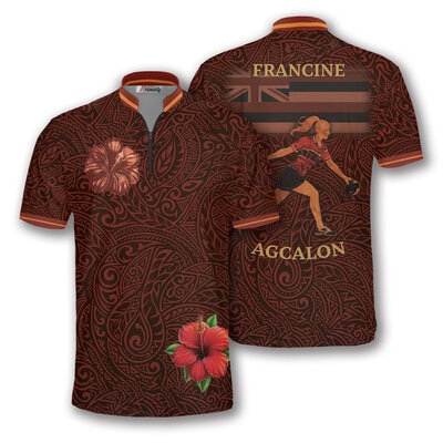 Custom Red Hibiscus Bowling Shirt - Personalized Team Apparel