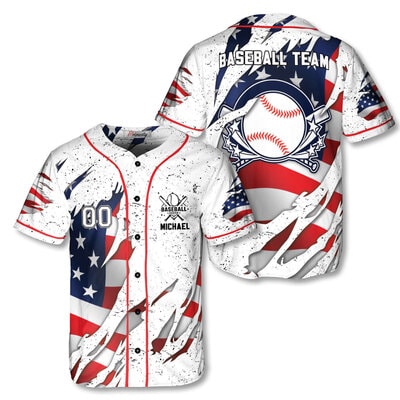 Patriotic US Flag Custom Baseball Jersey