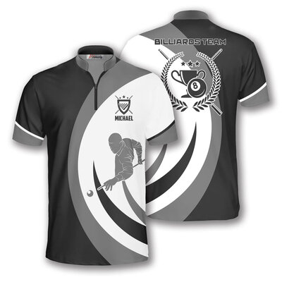 Custom Billiard Jerseys for Men - Black Grey Silhouette Design