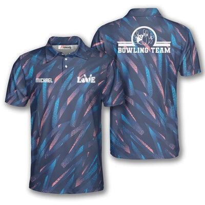 Bowling Love Blue Custom Polo Shirt for Men