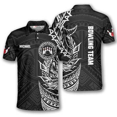 Bowling Tribal White Black Custom Polo Shirts for Men