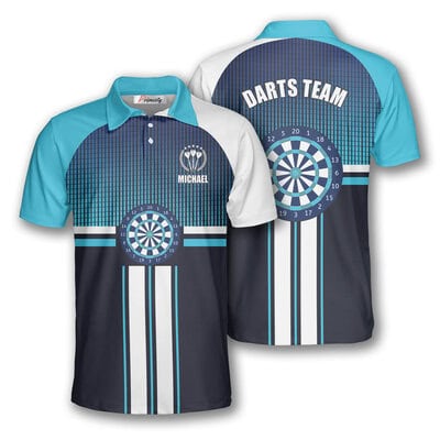 Custom Dart Board Sports Polo Shirt for Men White Blue