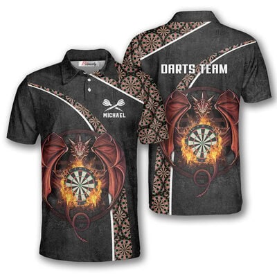 Retro Fire Dragon Custom Darts Polo Shirt for Men