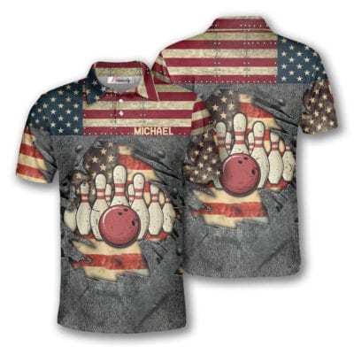 Bowling Retro American Flag Custom Polo Shirt for Men