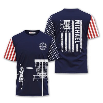 Patriotic Navy Flag Custom Disc Golf T-shirt for Men