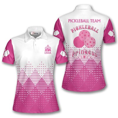 Personalized Pink White Pickleball Polo Shirt Women