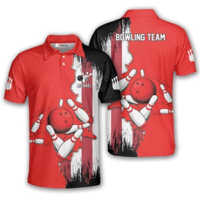 Red Grunge Retro Bowling Polo Shirt for Men
