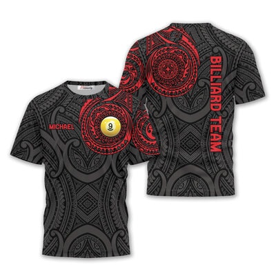 Red Tribal 9 Ball Custom Billiard T-Shirt