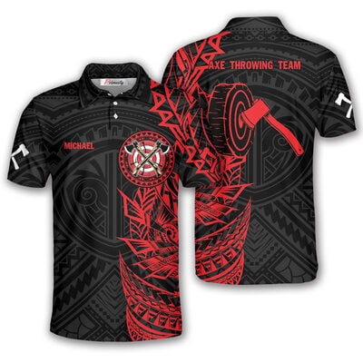 Custom Red Tribal Axe Throwing Polo Shirt for Men