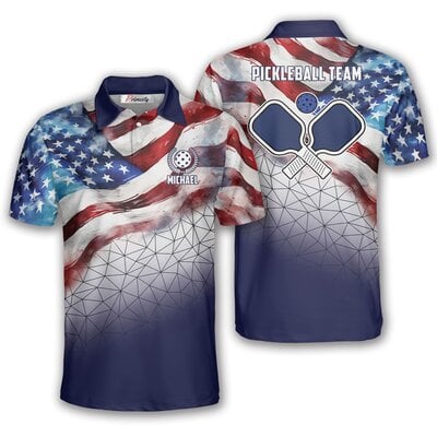 Patriotic US Flag Pickleball Polo Shirt for Men