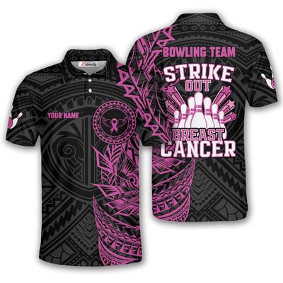 Strike Out Breast Cancer Tribal Tattoo Custom Bowling Shirt