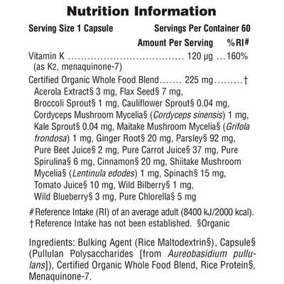 Organic Vitamin K2, Nature's Plus, 60's - Nutrition Shift