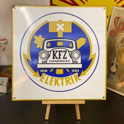 KFZ Elektrik Handwerk - Sehr seltenes Emailschild, 1950er Jahre, Pyro-Email (Boos & Hahn)