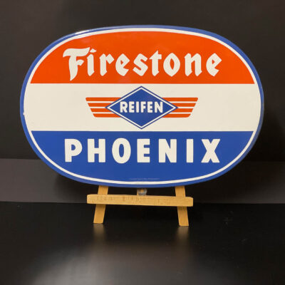 Phoenix Firestone Reifen: Seltenes Emailschild im kleinen Format (1950er Jahre)