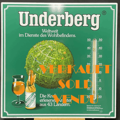 UNDERBERG - Schweres Emailschild mit Thermometer (Boos & Hahn, ca. 1980)