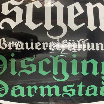 Dischinger Flaschenbier Darmstadt - Uralt-Emailschild um 1910 (Atelier Leroi)
