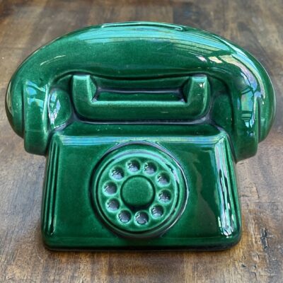 Telefon als Spardose (2) in Smaragdgrün, Fayence aus St. Clément, Frankreich, 1950er