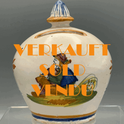 Sehr alte Keramik-Spardose aus Frankreich, Henriot Quimper (Bretagne)