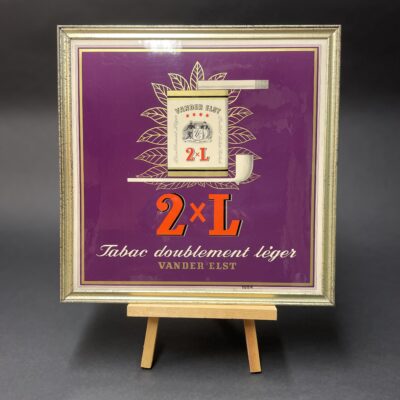 Vander Elst '2 X L': Seltenes Tabak-Reklameschild mit Blechrahmen aus Belgien (1954) in Top-Zustand