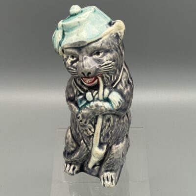 Gipspfeife rauchende Katze - Seltene französische Spardose aus Keramik (Fives, Lille) um 1900